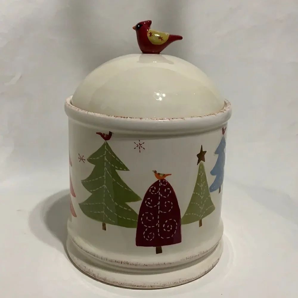 HOME Hearstone Cardinal Bird Hand Painted Christmas Holiday Vintage Cookie Jar